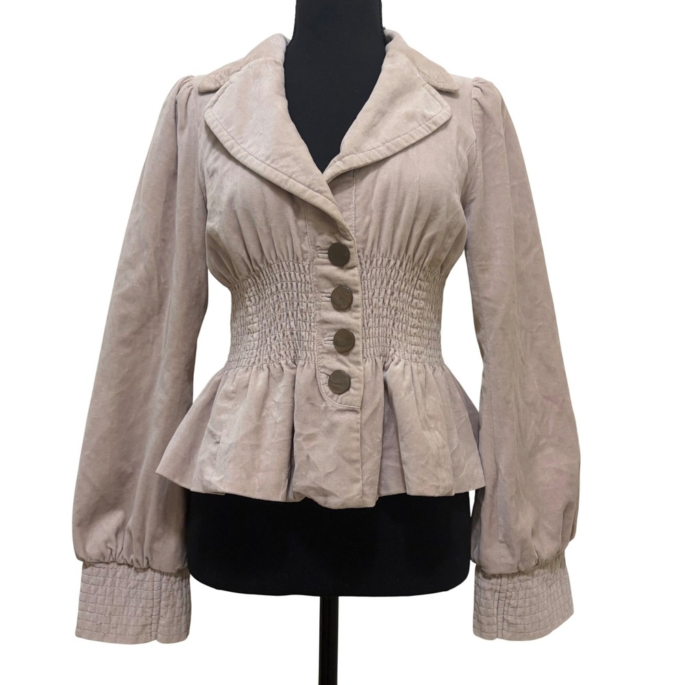 Anthropologie Elevenses Velvet Smocked Peplum Blazer Jacket Sz 4 Victorian